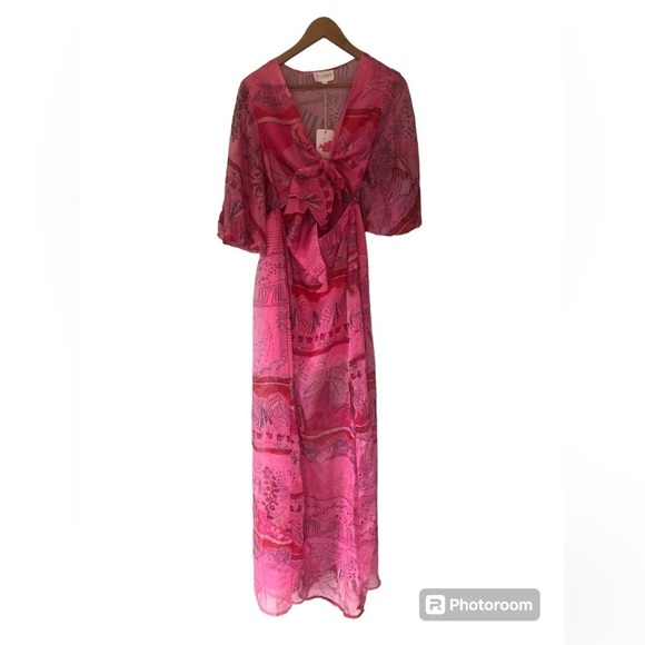 L'ATISTE BY AMY Pink Sheer Cut Out Maxi Dress NWT Size M Beach Cover - Picture 3 of 13